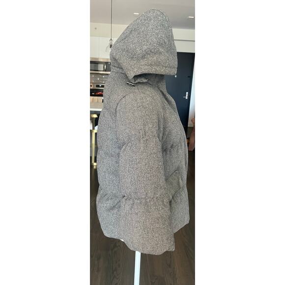 Gap Gray 100% Wool Down Puffer Zip Hood Jacket Coat flawed damaged repair XSmall - Picture 13 of 14